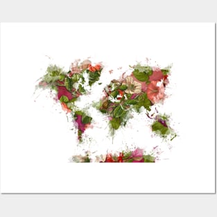 world map flowers  #map #worldmap Posters and Art